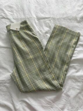 Abrand Venice Green Straight Leg Business Casual Checkered Pants Size 8 NWT